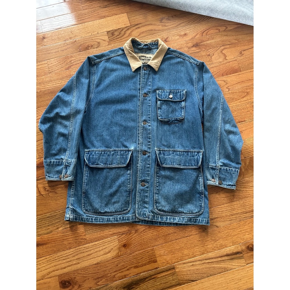 Vintage Levis Denim Chore Coat Jacket Medium Wash Corduroy Collar Large 72631